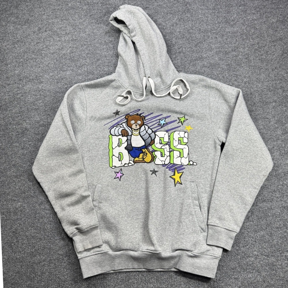 Bleecker & Mercer‎ Hoodie Mens Medium Gray Boss Bear Graphic Streetwear